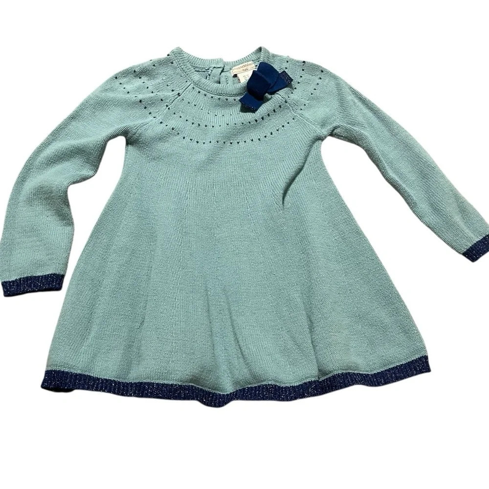 Catherine Malandrino Mini Girls Long Sleeve Knit Sweater Dress with bow Size 3T